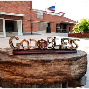 NWOT God Bless Firefighter 3D Home Decor Desktop Plaque Sign